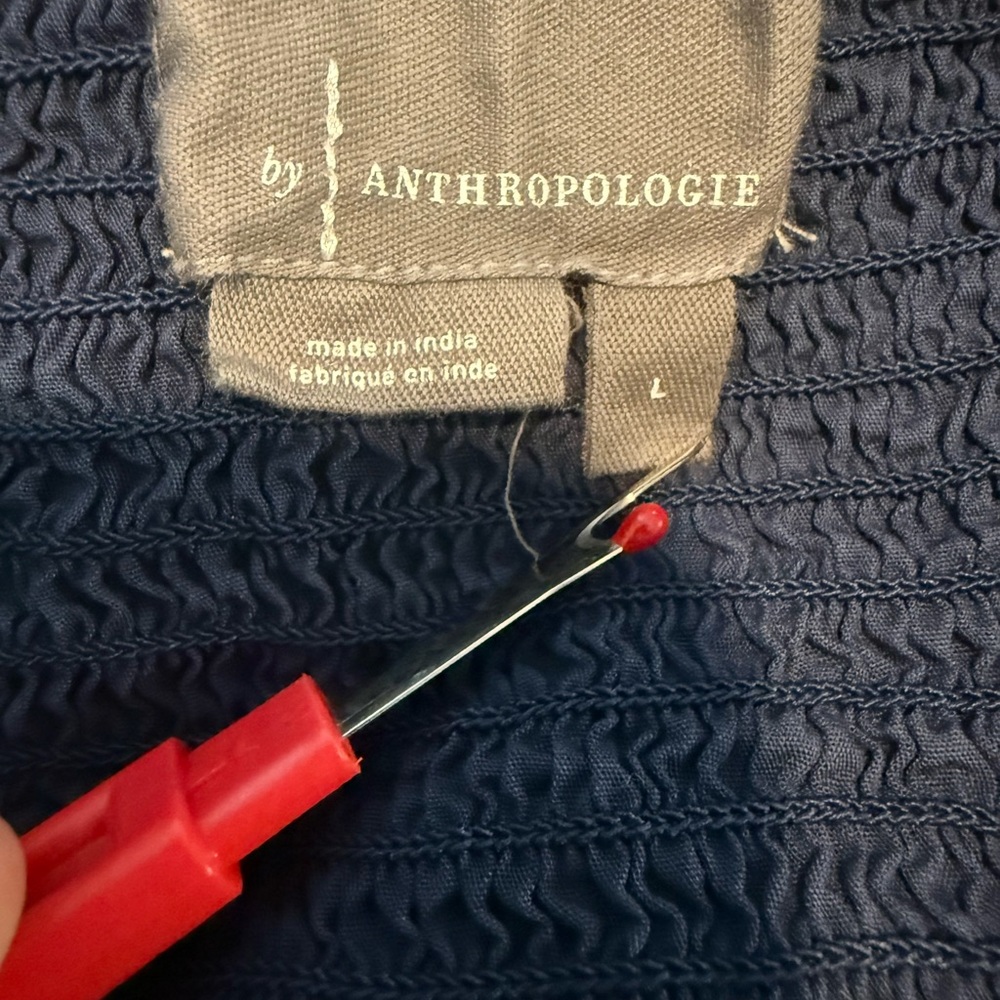 Anthropologie Navy Button-Front Peasant Top - Picture 4 of 5